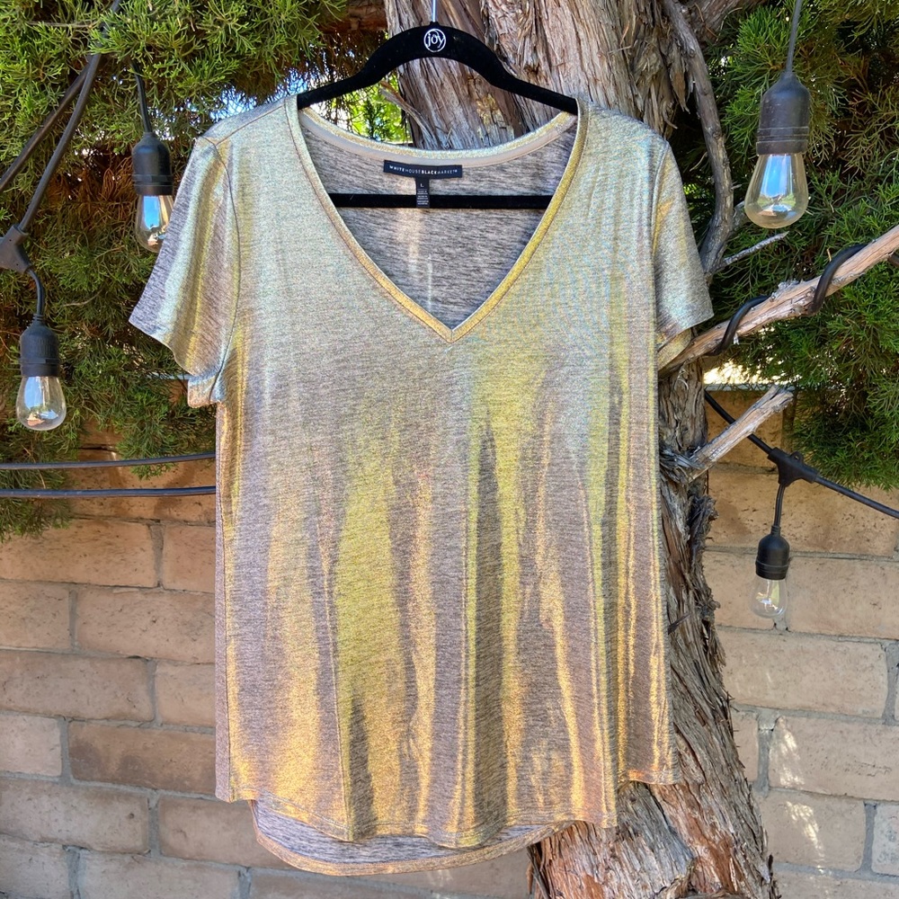 White House Black Market shiny gold blouse